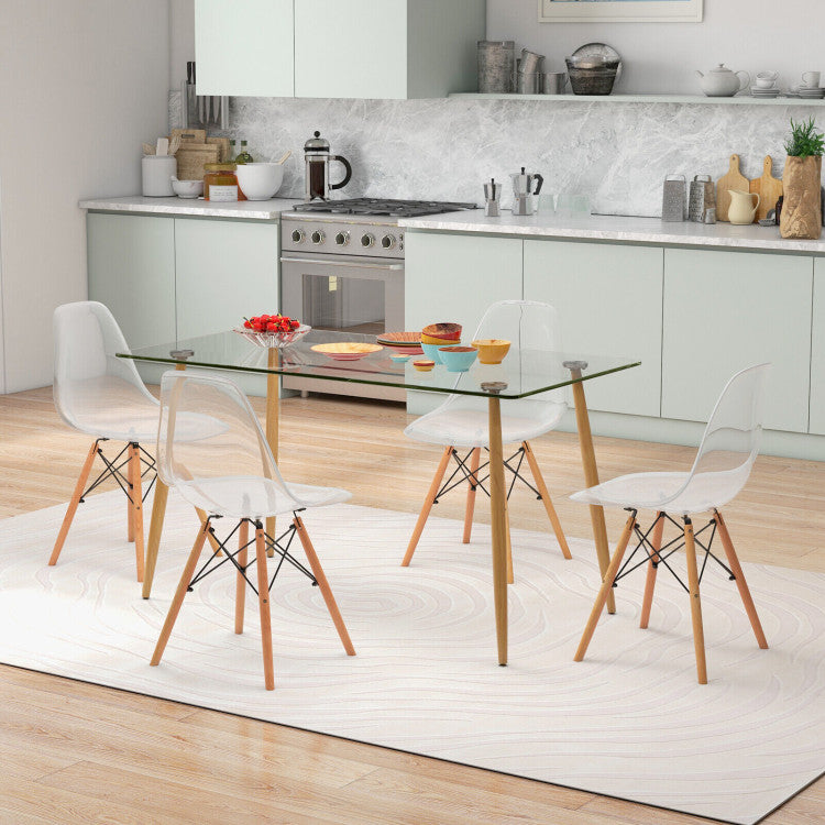 Modern Dining Table Set For 4 with 51 Inch Rectangle Glass Tabletop ...