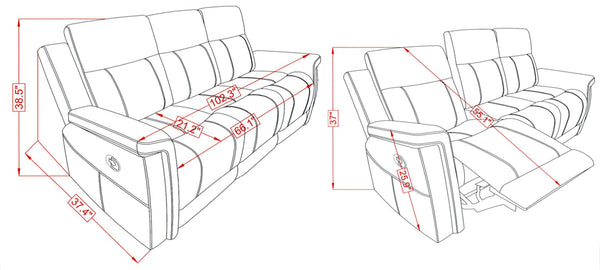 Global Furniture USA-U1797 Grey Reclining Sofa Set of 2