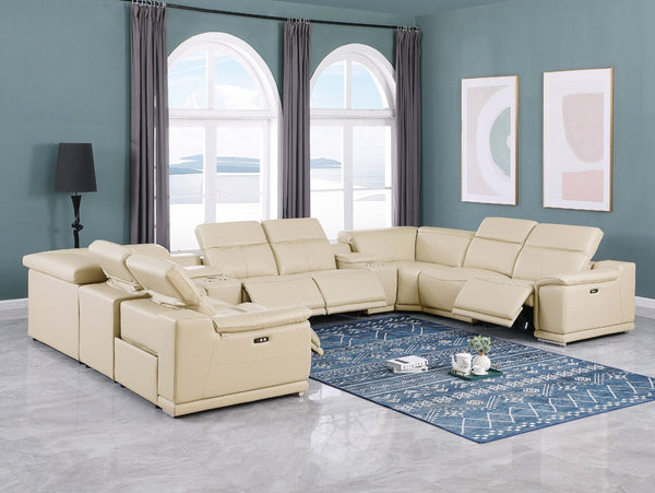 Global United 9762 -10-Piece 4-Power Reclining Italian Leather Sectional with 2 Consoles