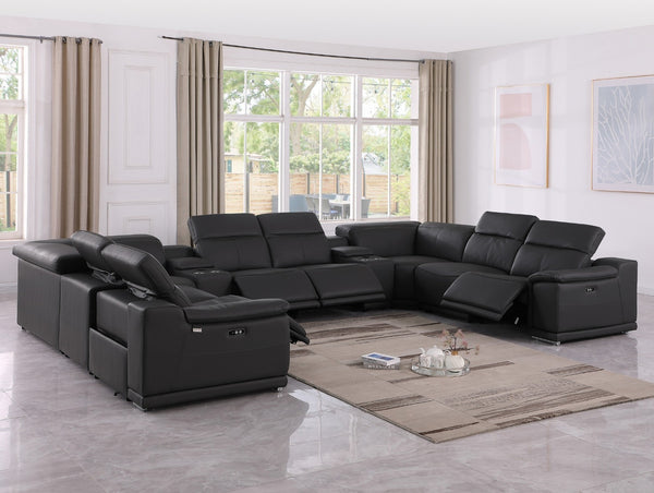 Global United 9762 -10-Piece 4-Power Reclining Italian Leather Sectional with 2 Consoles