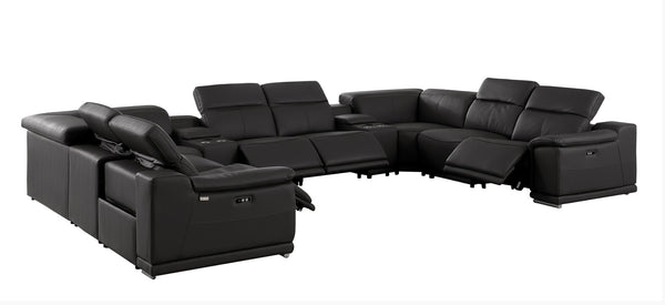 Global United 9762 -10-Piece 4-Power Reclining Italian Leather Sectional with 2 Consoles