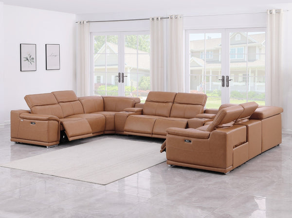 Global United 9762 -10-Piece 4-Power Reclining Italian Leather Sectional with 2 Consoles