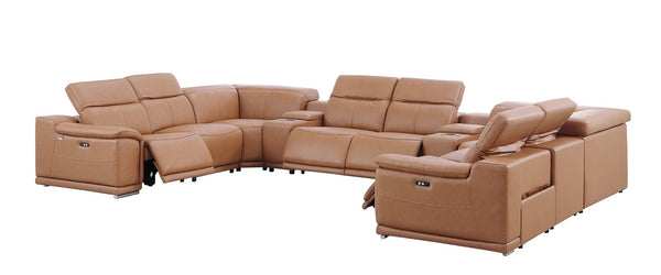 Global United 9762 -10-Piece 4-Power Reclining Italian Leather Sectional with 2 Consoles