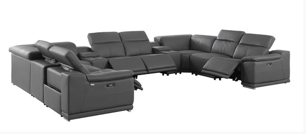 Global United 9762 -10-Piece 4-Power Reclining Italian Leather Sectional with 2 Consoles