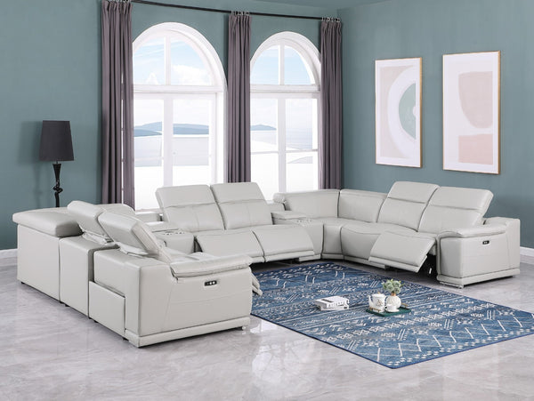 Global United 9762 -10-Piece 4-Power Reclining Italian Leather Sectional with 2 Consoles