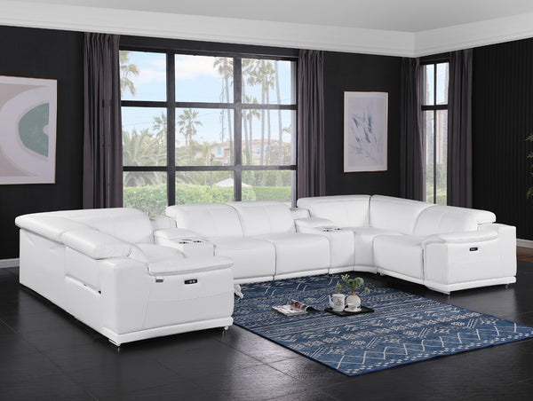 Global United 9762 -10-Piece 4-Power Reclining Italian Leather Sectional with 2 Consoles