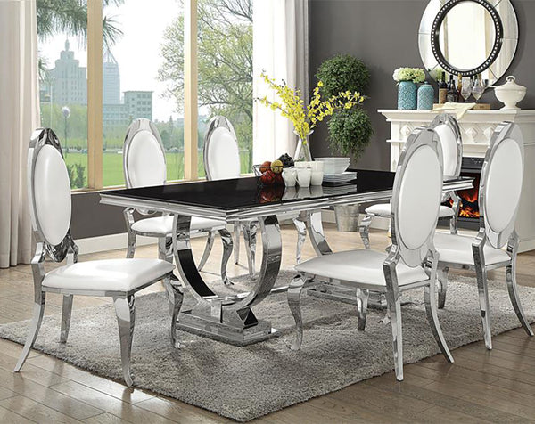 Antoine 7-piece Rectangular Glass Top Dining Set Chrome