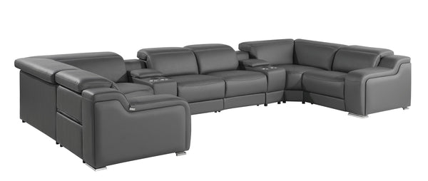 GUF 1116 DivanItalia Dark Gray 8-Piece Sectional with 4 Power Recliners and Power Headrests