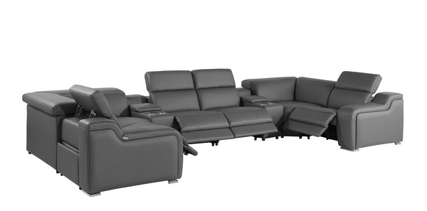 GUF 1116 DivanItalia Dark Gray 8-Piece Sectional with 4 Power Recliners and Power Headrests