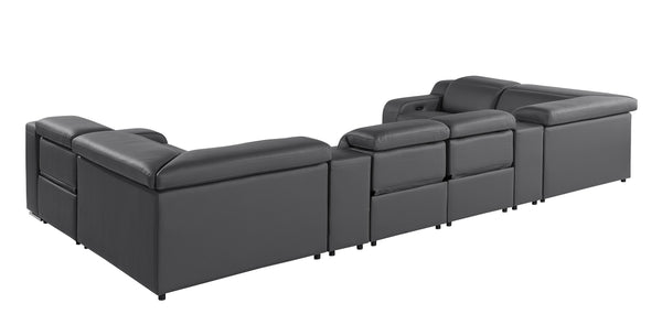 GUF 1116 DivanItalia Dark Gray 8-Piece Sectional with 4 Power Recliners and Power Headrests