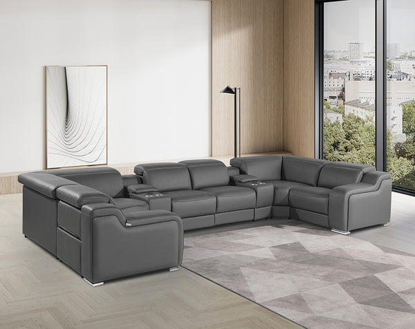 GUF 1116 DivanItalia Dark Gray 8-Piece Sectional with 4 Power Recliners and Power Headrests