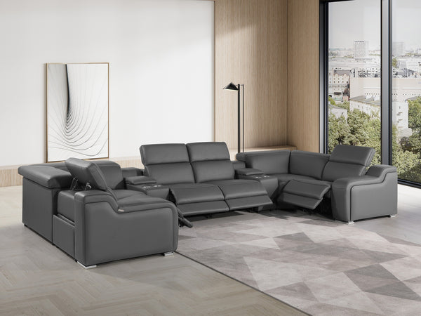 GUF 1116 DivanItalia Dark Gray 8-Piece Sectional with 4 Power Recliners and Power Headrests