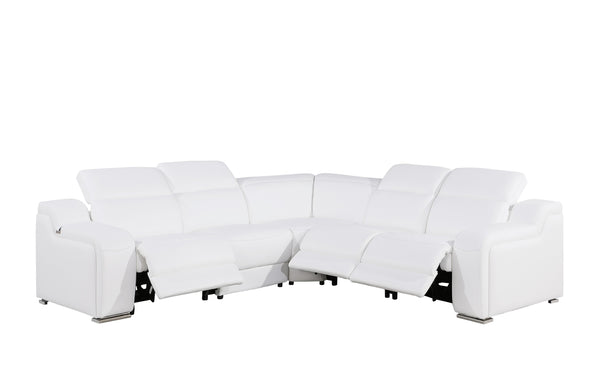 1116 DivanItalia White 5-Piece Sectional with 3 Power Recliners and Power Headrests