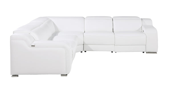 1116 DivanItalia White 5-Piece Sectional with 3 Power Recliners and Power Headrests