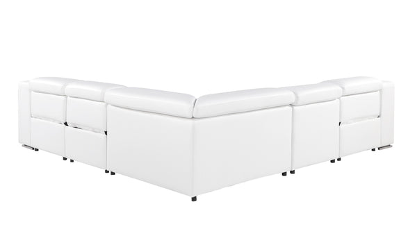 1116 DivanItalia White 5-Piece Sectional with 3 Power Recliners and Power Headrests