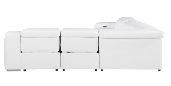 1116 DivanItalia White 5-Piece Sectional with 3 Power Recliners and Power Headrests