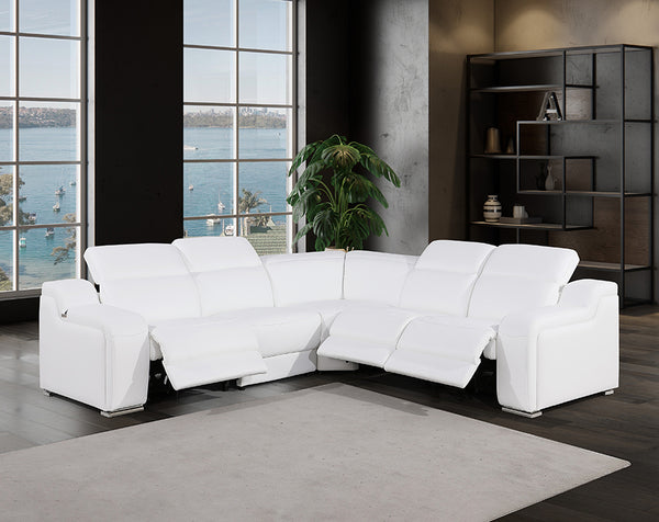 1116 DivanItalia White 5-Piece Sectional with 3 Power Recliners and Power Headrests