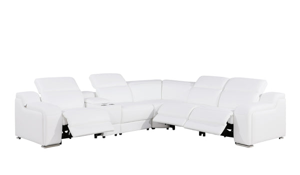 1116 DivanItalia White 6-Piece Sectional with 3 Power Recliners and Power Headrests