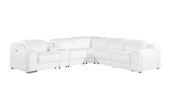 1116 DivanItalia White 6-Piece Sectional with 3 Power Recliners and Power Headrests