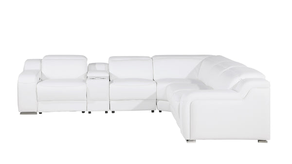 1116 DivanItalia White 6-Piece Sectional with 3 Power Recliners and Power Headrests