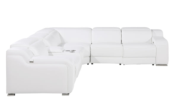 1116 DivanItalia White 6-Piece Sectional with 3 Power Recliners and Power Headrests