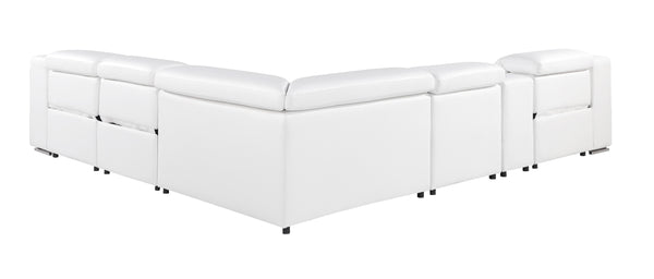 1116 DivanItalia White 6-Piece Sectional with 3 Power Recliners and Power Headrests