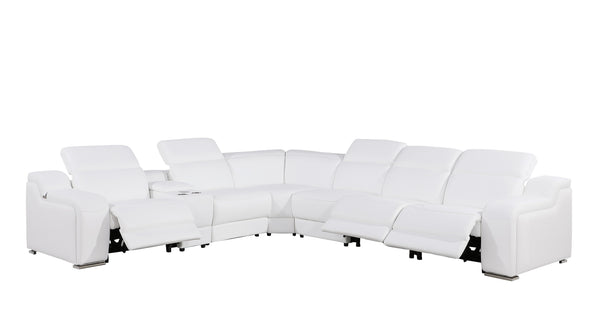 1116 DivanItalia White 7-Piece Italian Leather Sectional with 3 Power Recliners and Power Headrests