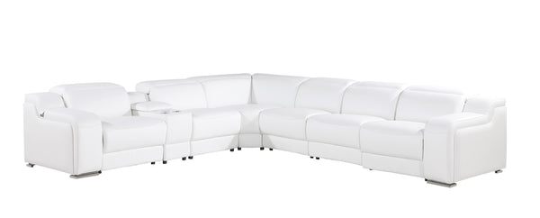 1116 DivanItalia White 7-Piece Italian Leather Sectional with 3 Power Recliners and Power Headrests