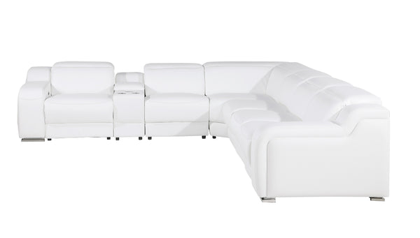 1116 DivanItalia White 7-Piece Italian Leather Sectional with 3 Power Recliners and Power Headrests