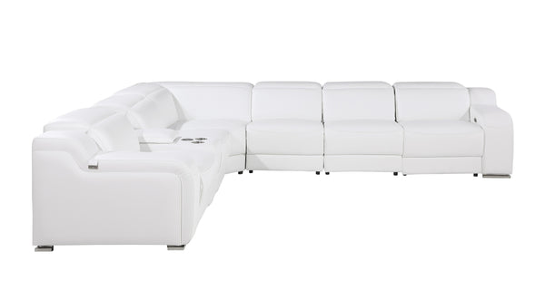 1116 DivanItalia White 7-Piece Italian Leather Sectional with 3 Power Recliners and Power Headrests