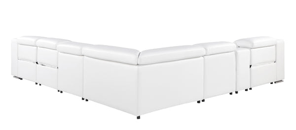 1116 DivanItalia White 7-Piece Italian Leather Sectional with 3 Power Recliners and Power Headrests