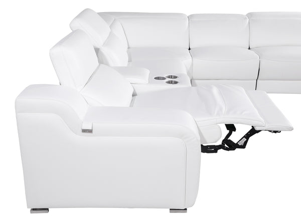 1116 DivanItalia White 6-Piece Sectional with 3 Power Recliners and Power Headrests