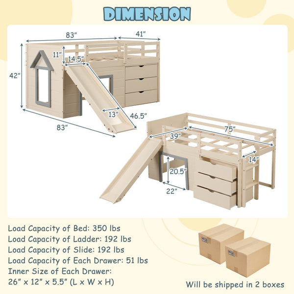 Twin Loft Bed with Slide Ladder Drawers