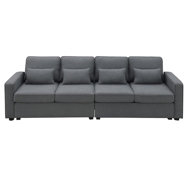 Effortless Elegance: 4-Seat Linen Fabric Sofa with Armrest Pockets and Pillows
