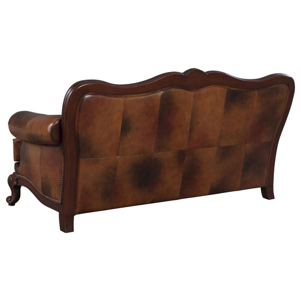 Traditional Full Leather Upholstered Rolled Arm Sofa