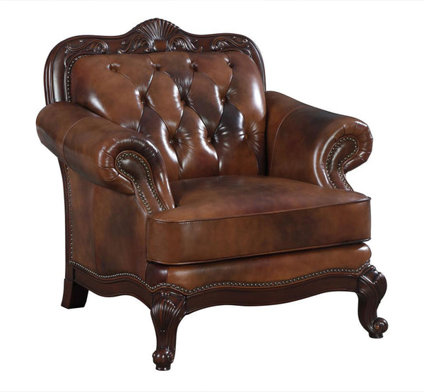 Victoria Full Grain Leather Upholstered Rolled Arm Chair