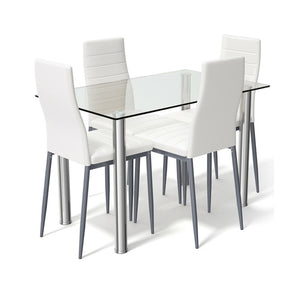 Modern Dining Table Set For 4, 5-Piece Ensemble with 4 PVC Leather Chairs
