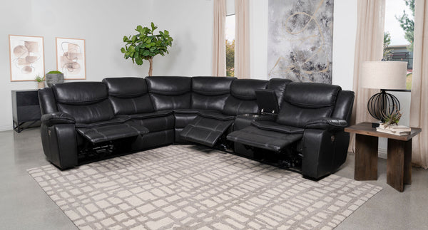 Coaster - Sycamore Upholstered Power Reclining Sectional Sofa Dark Grey