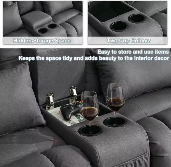 65.5" Wall Hugger Reclining Double Recliner RV Sofa & Console