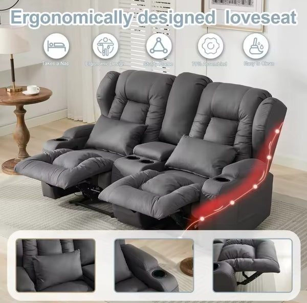 65.5" Wall Hugger Reclining Double Recliner RV Sofa & Console