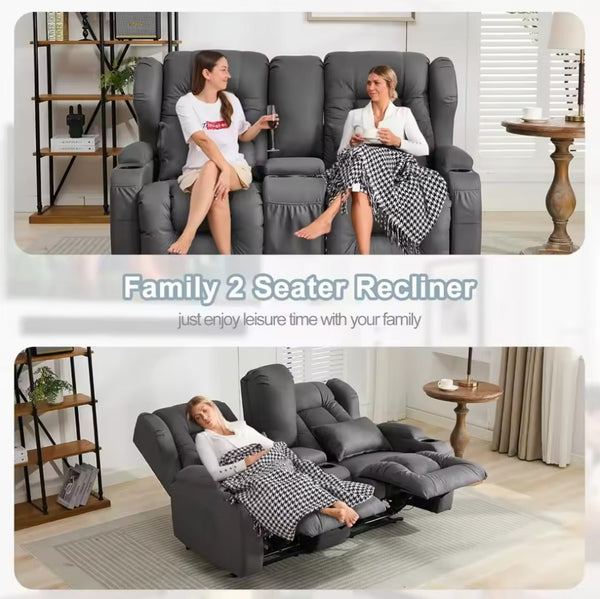 65.5" Wall Hugger Reclining Double Recliner RV Sofa & Console