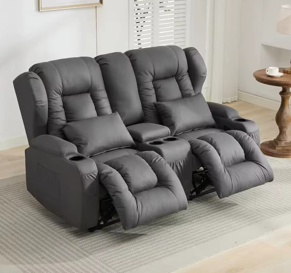 65.5" Wall Hugger Reclining Double Recliner RV Sofa & Console