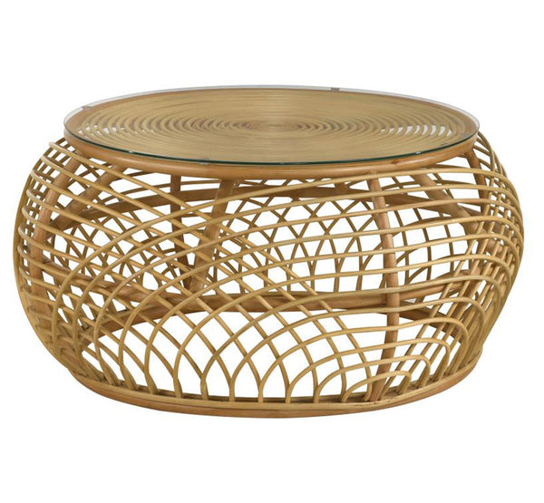 Coaster Glass Top Woven Rattan Coffee Table