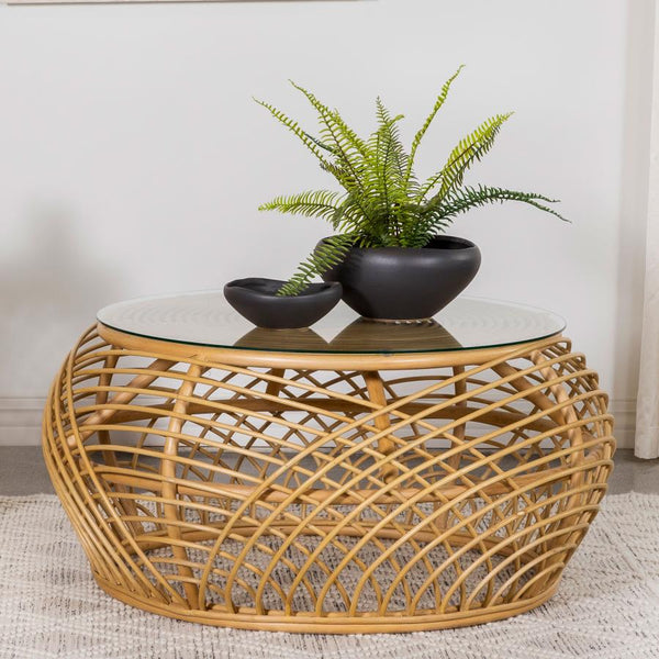 Coaster Glass Top Woven Rattan Coffee Table