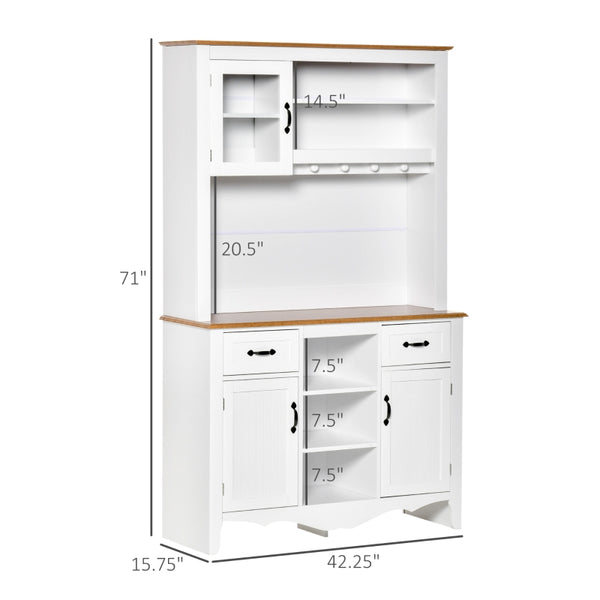 Organize in Style: 71" Farmhouse Kitchen Pantry Cabinet with Hutch