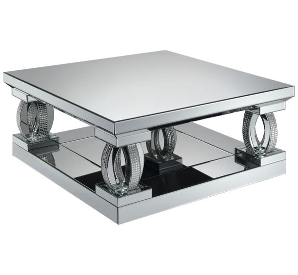 Amalia Square Mirrored Acrylic Crystal Coffee Table Silver