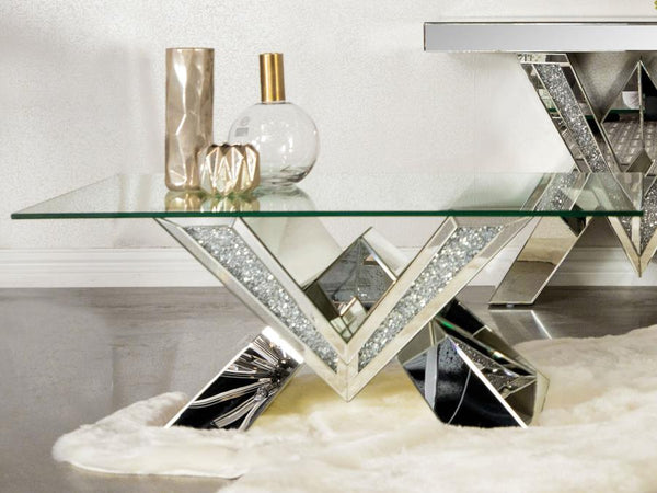 Taffeta Glass Top Mirrored Acrylic Coffee Table