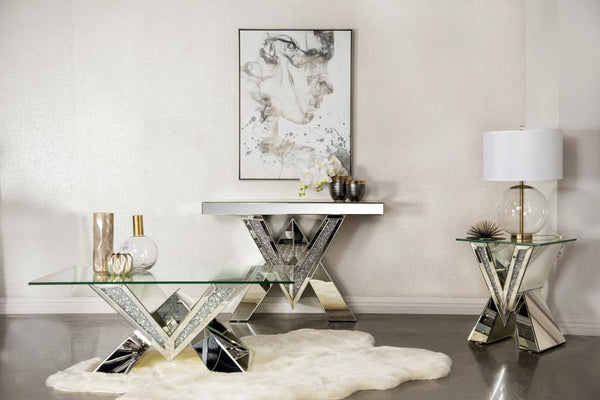 Taffeta Glass Top Mirrored Acrylic Coffee Table