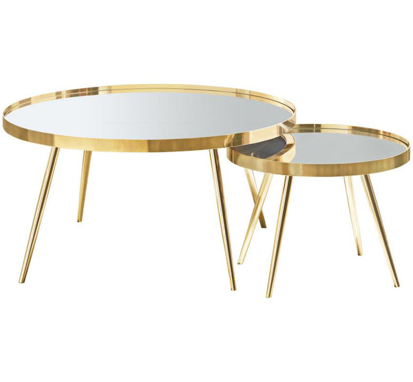 Coaster 2-piece Mirror Top Nesting Coffee Table Gold