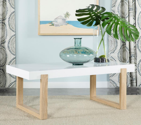 Modern  Coffee Table White High Gloss and Natural